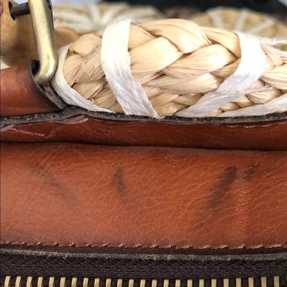Patricia Nash rare Y2k palmarola satchel Woven Straw bamboo  - Cream & Brown
